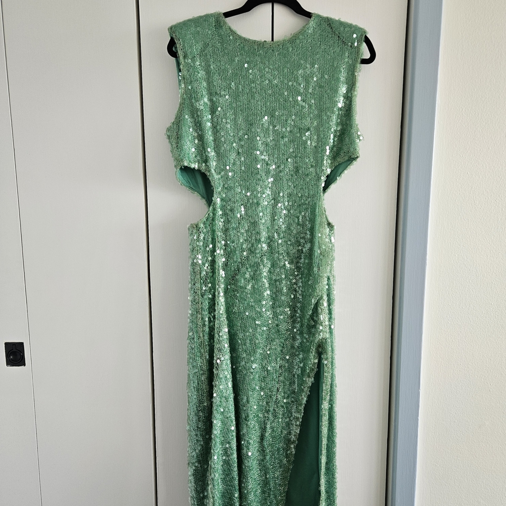 Zara Sequin Asymmetrical Mint Green Cutout Dress